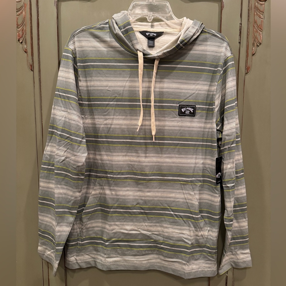 NWT Billabong Men's Gray and Green Striped Hoodie